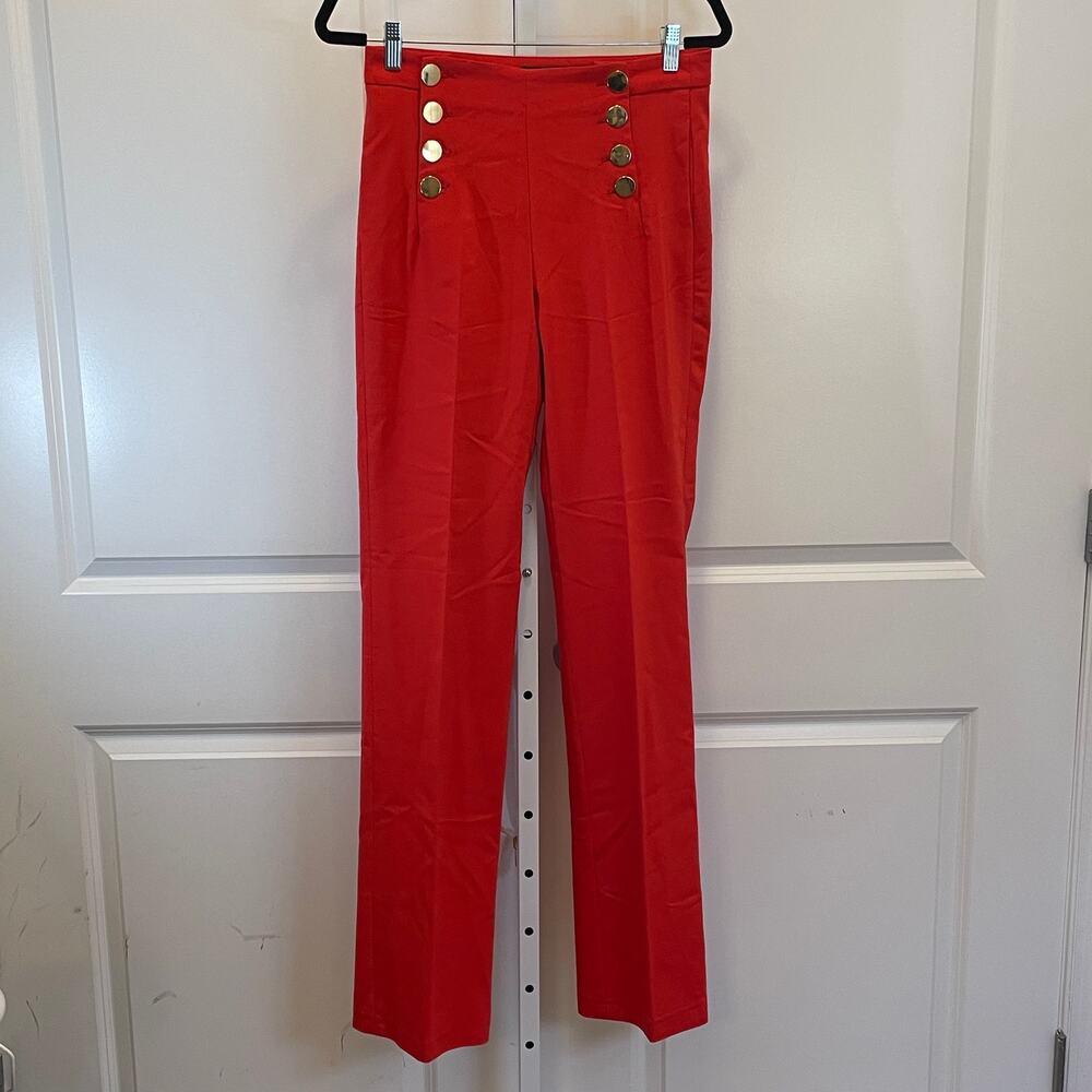 Zara Red Straight Leg Sailor-Style Pants